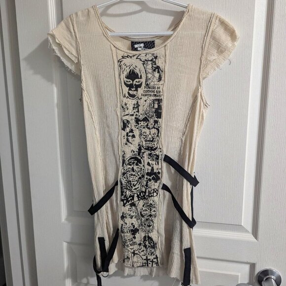 Lip Service Punk Rock Distressed Graphic Top - Rare - Size Small - Picture 2 of 7